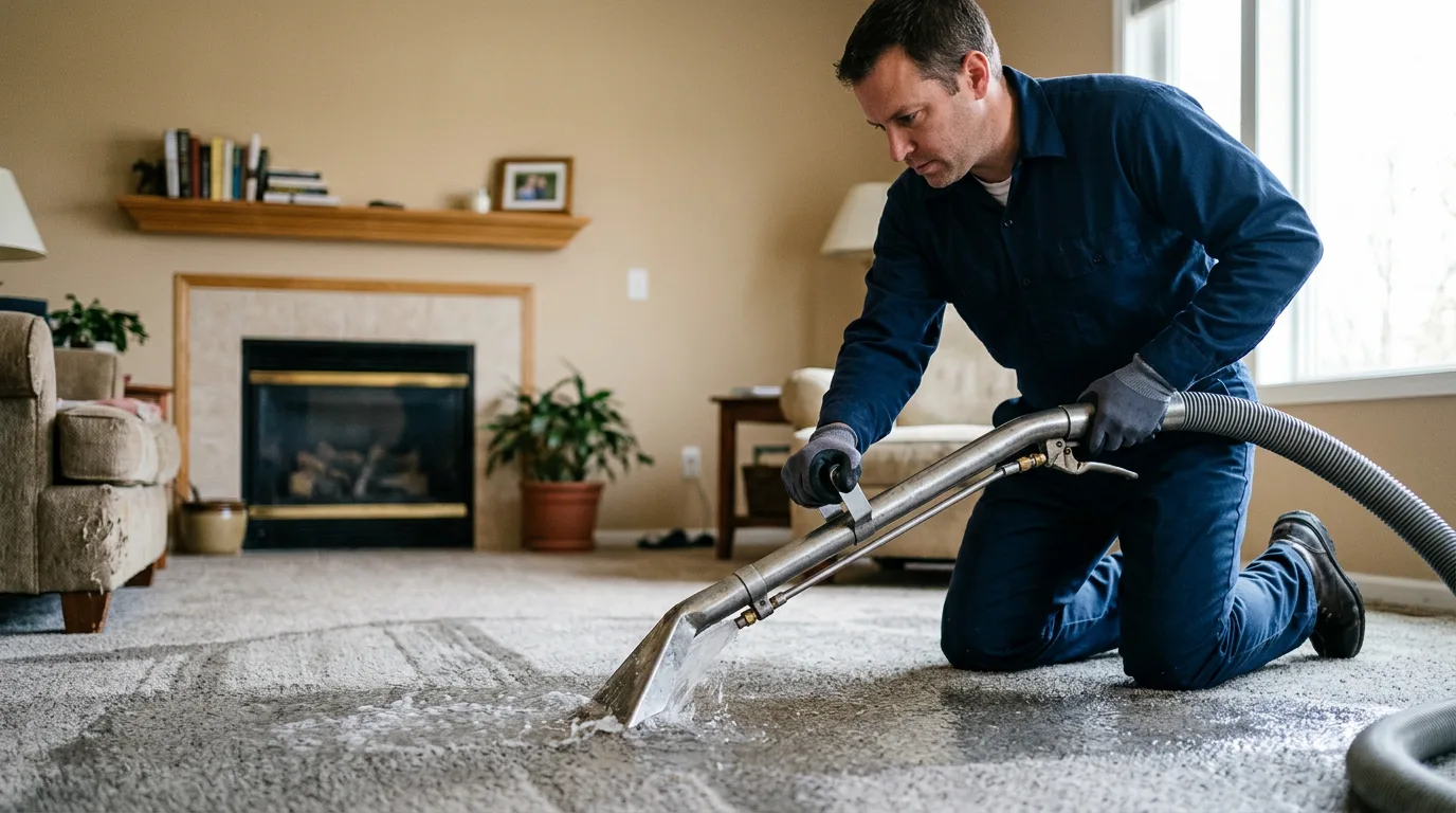Water damage restoration technician working in a home in Oklahoma